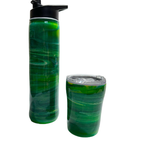 Resin Art insulated drink bottle and mug set - emerald