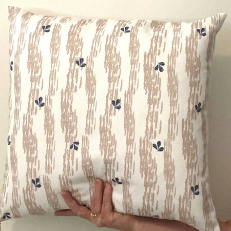 Cushion Cover Hampton style navy and taupe striped with dainty leaves #11