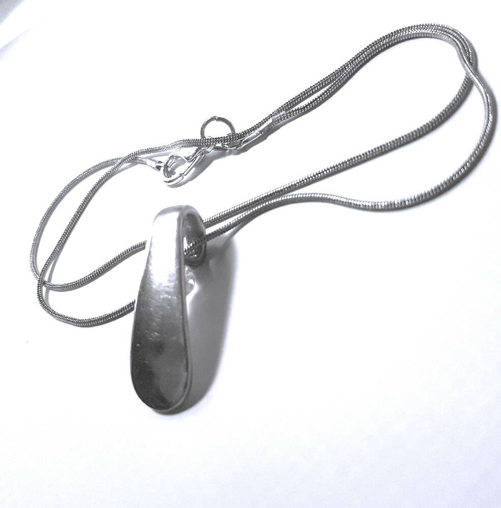 Pendant necklace, recycled spoon handle with silver snake chain.