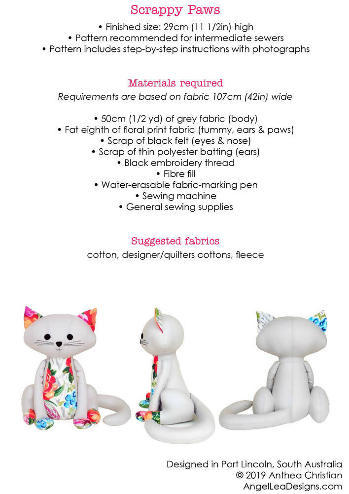 Cat Softie HARD COPY Paper Sewing Pattern Cat Stuffed Animal