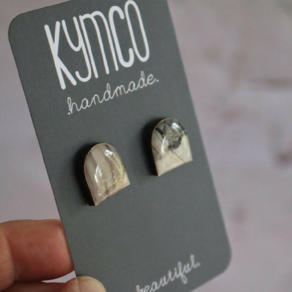 The Onyx Collection | Resin Studs Earrings | Silver on Black