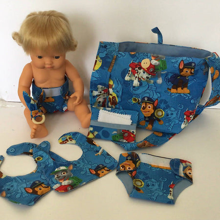 Nappy Bag and accessories for Baby Doll - Paw patrol Licenced fabric #1