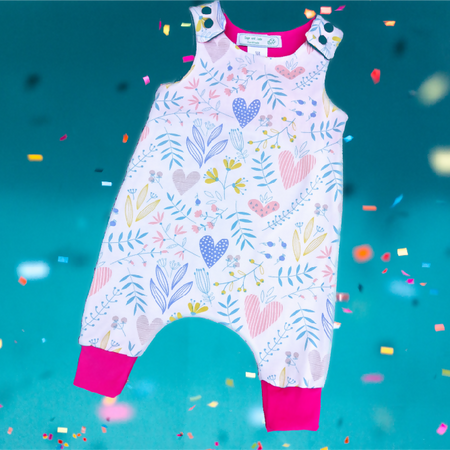 Baby Girls Harem Romper, Hearts and Flowers, Size 000