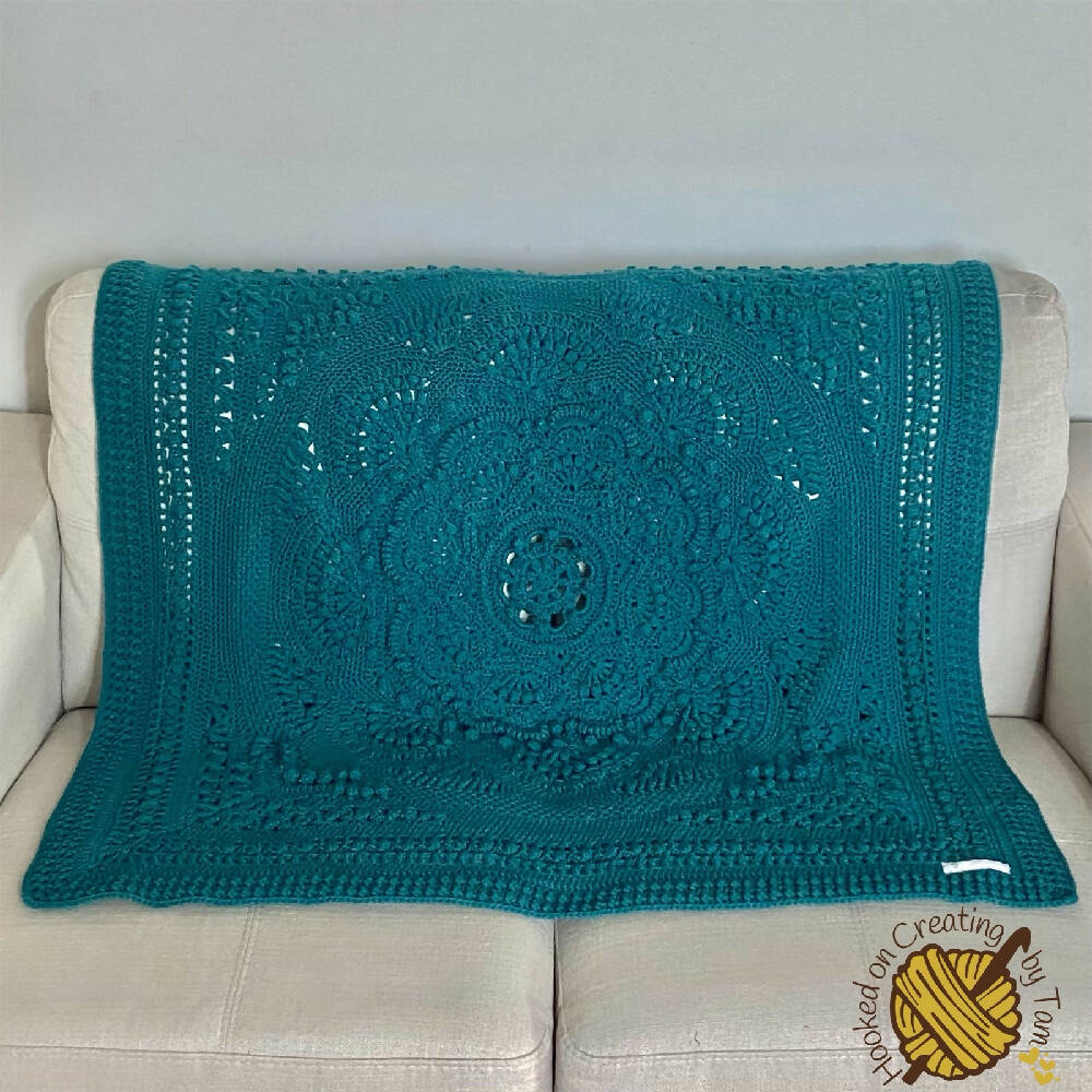 Teal ‘Baby Arcadia’ Heirloom Handmade Baby Blanket 100% Acrylic