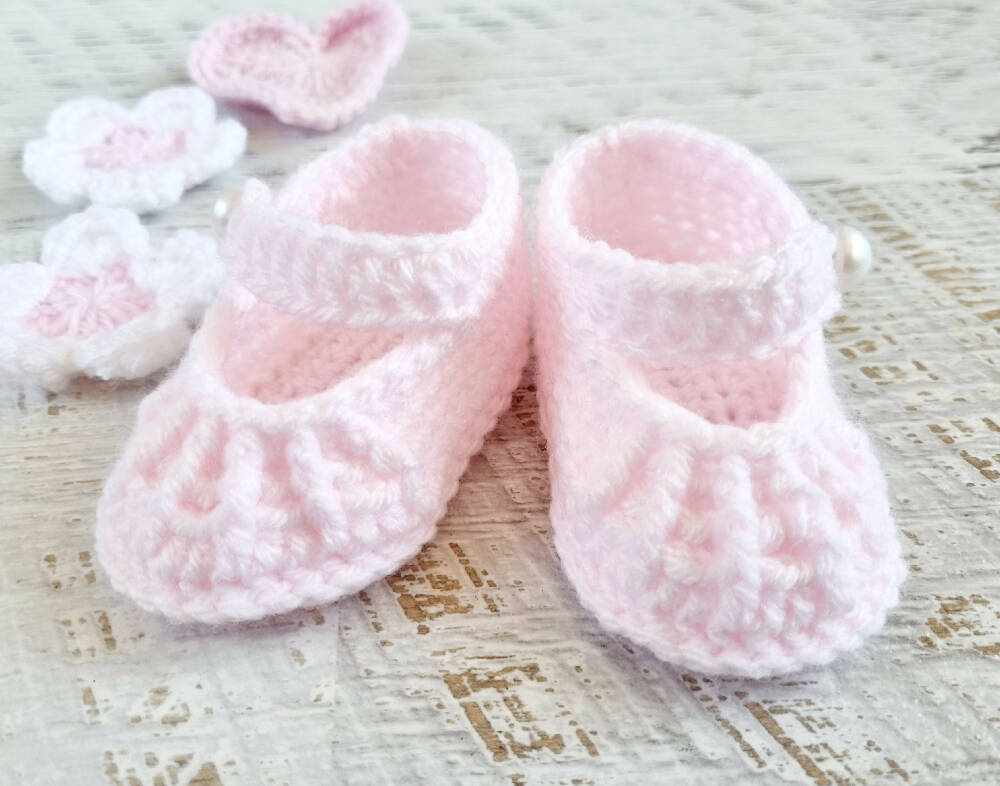 Baby Booties Pale Pink Newborn Mary Jane Crochet Knit Shoes