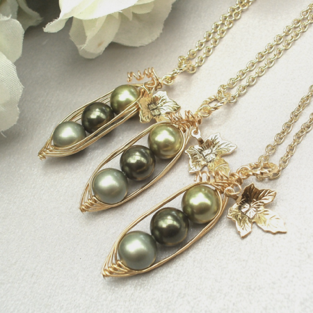 Set of 3, Three Peas In A Pod Necklaces