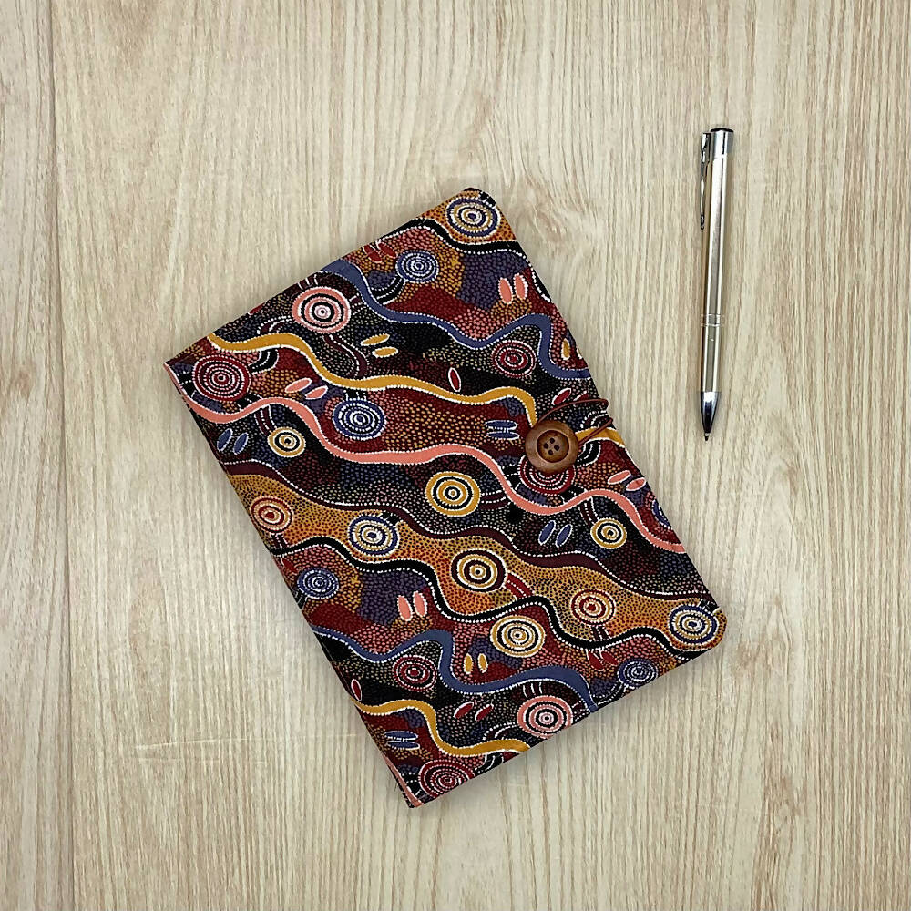 Desert Tracks refillable A5 fabric notebook cover gift set - Incl. book and pen.
