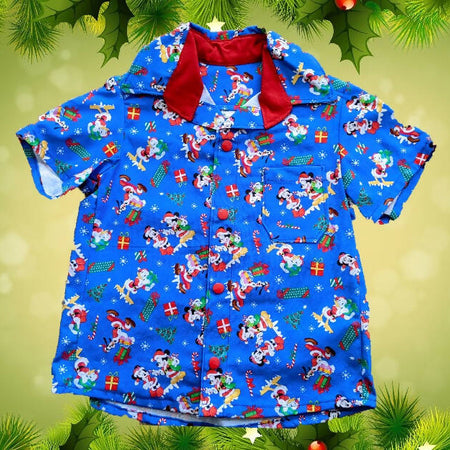 Xmas Shirt, Boys, Blue Mickey, Size 4