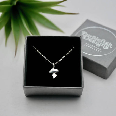 Storm Cloud - Handmade Sterling Silver Lightning Pendant with Fine Chain