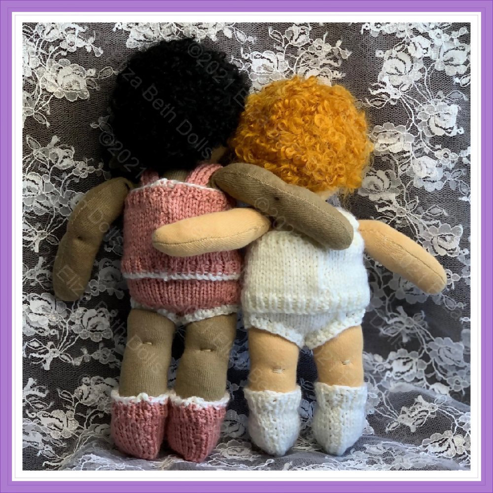 Waldorf doll clothes, PDF digital pattern, 8inch, 9inch, Underwear, Underpants, Undies, Knickers, Vest, Singlet, Socks, 8ply, DK, Straight needles, Beginner friendly, Flat knitted, Doll outift, Knitted doll clothes, Accessories, Natural fibre art doll, Quick easy knit, Clear instructions, Photos, 3 piece outfit, Original design, Immediate download, Eliza Beth Dolls, ElizaBethDolls, Australia, 2