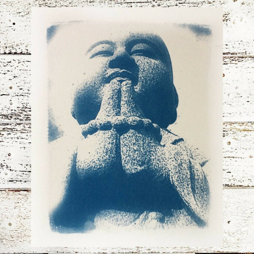 Buddha Print, Original Cyanotype, 8x10 inches, Buddhism Art Print