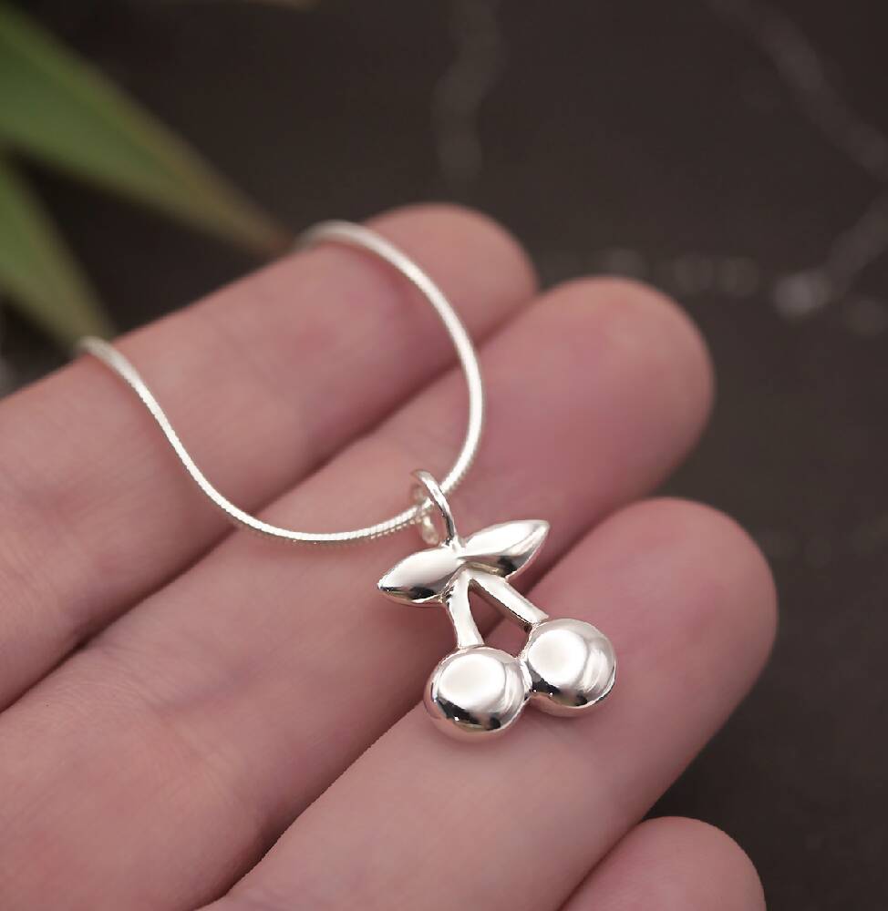 cherries silver cherry pendant hand sml