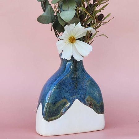 Handmade Ceramic Bottle Vase - Blue Stone Glazed