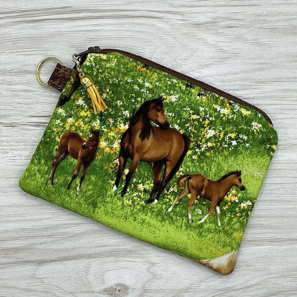 Horses And Foals Zip Pouch (18cm x 13cm). Fully lined, lightly padded