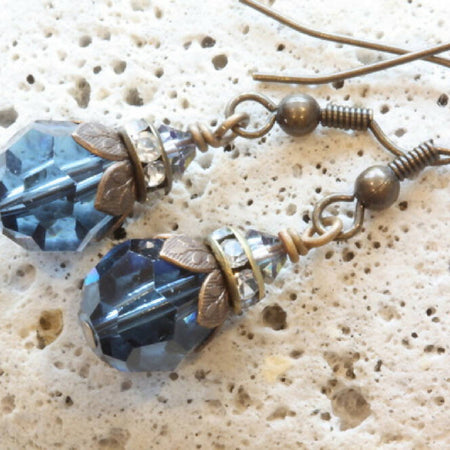 Swarovski Crystal and Brass Earrings Denim Blue