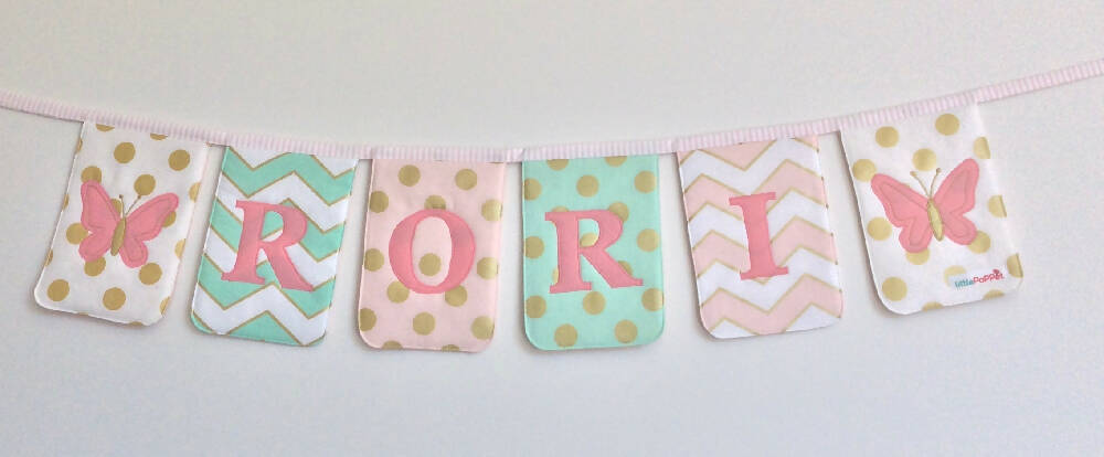Personalised Name Bunting- pink, mint and gold