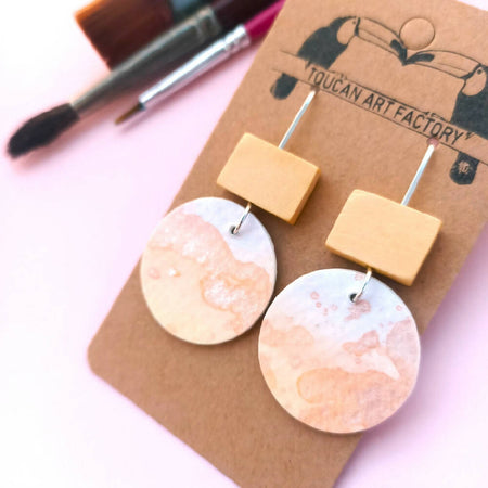 Hand Painted Watercolour Dangle Earrings - sterling silver - pastel sunset