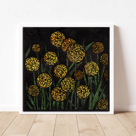 Billy Buttons Edition of 25- Linoprint and Watercolour