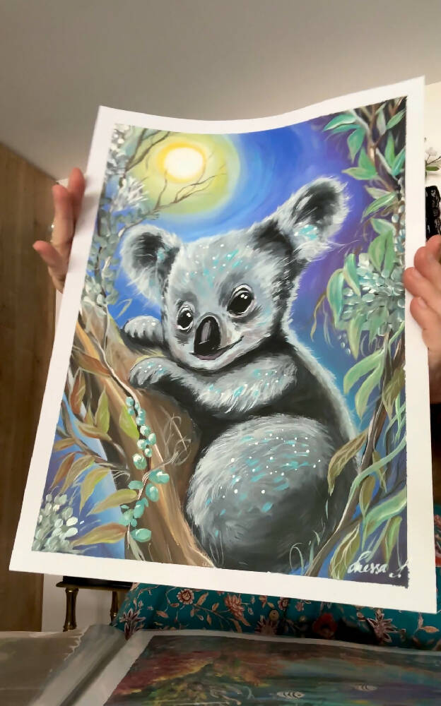 Joyful koala painting 42x30cm acrylic on canvas paper, signed