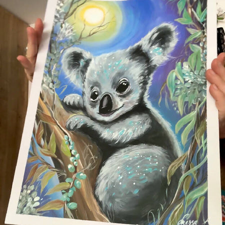 Joyful koala painting 42x30cm acrylic on canvas paper, signed