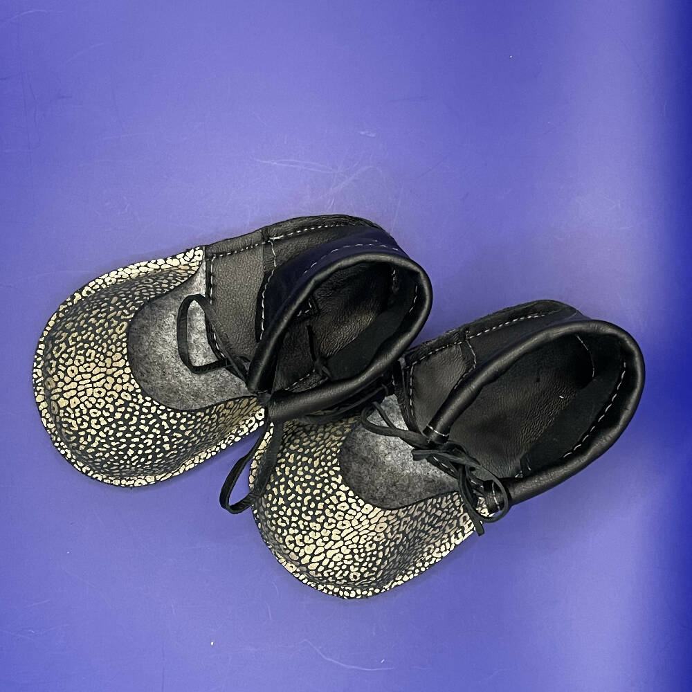 baby toddler sandal Black gold leopard leather