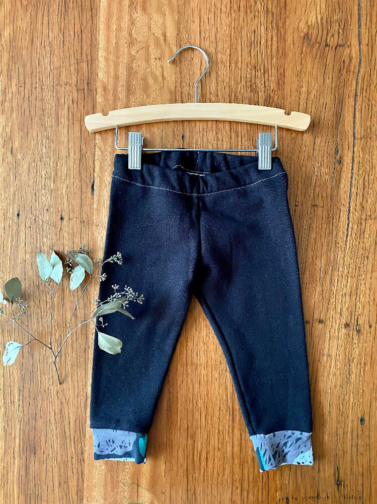 Winter pants - black / organic cotton hemp fleecy pants / 1 - 3 years