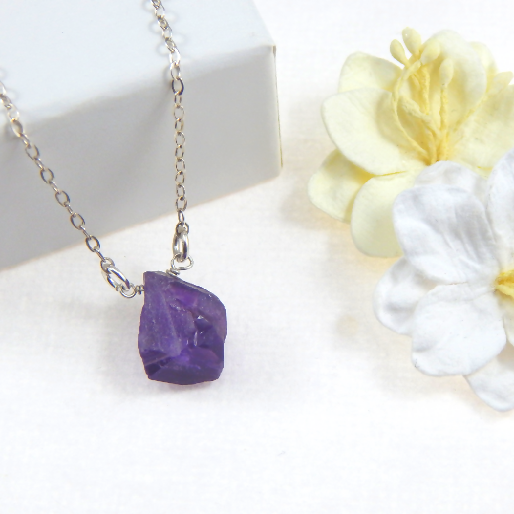 African Amethyst Raw Stone Necklace,Feburary Birthstone Necklace