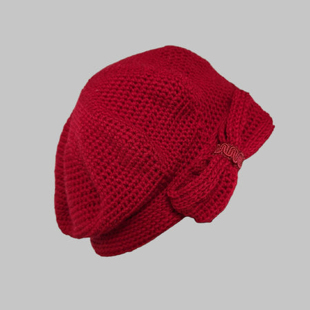 Wool beret with large bow, red or black wool beret