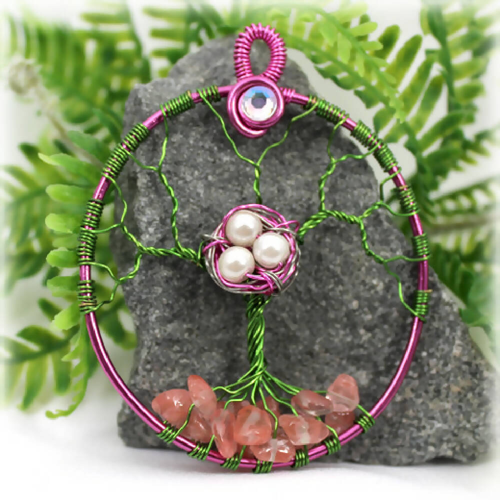 Tree of Life Birds Nest with Cherry Rose Quartz