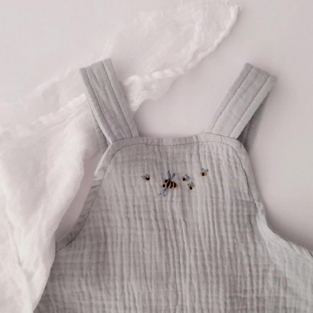 Baby Romper Organic Cotton Hand Embroidered Bees