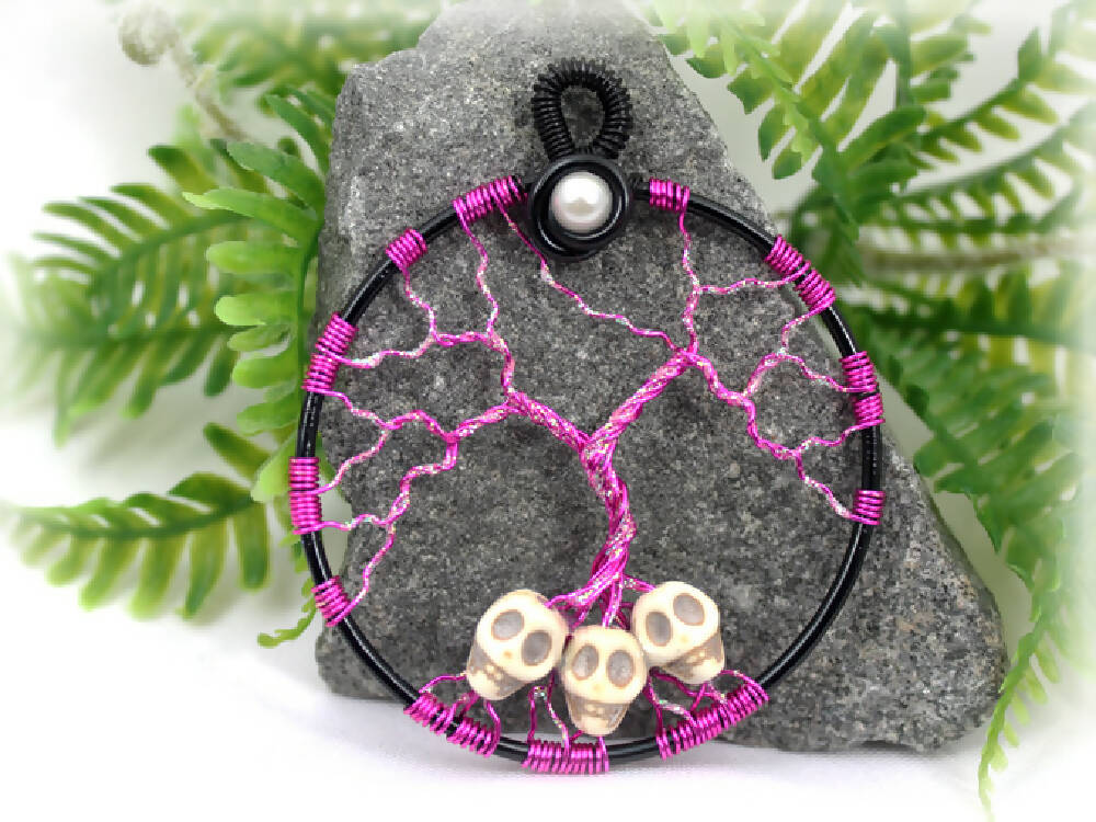 Tree of Life Pink Tree with Howlite Skulls