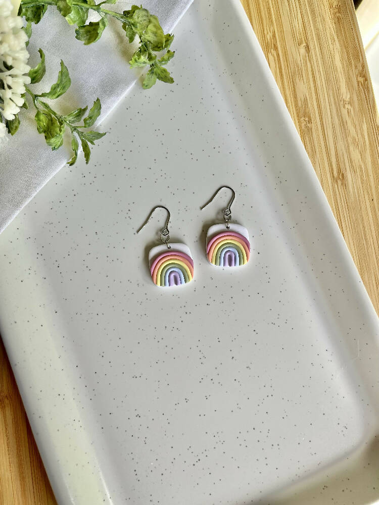 Pastel Rainbow Polymer Clay Lightweight Earrings