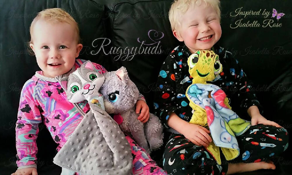 Baby comforter, Embroidered name, Bunny themed Ruggybud, Made to order