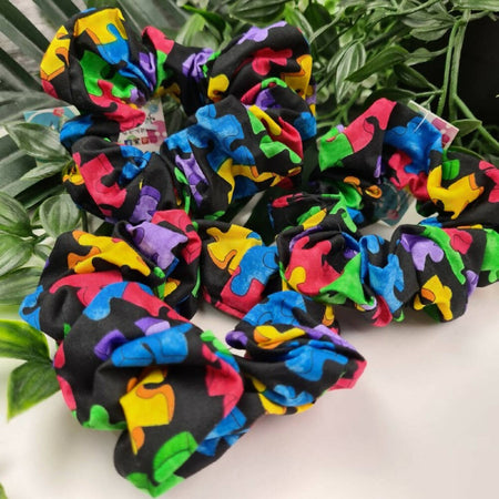 Scrunchie - Rainbow Puzzle Cotton Fabric - Elastic Hair Tie - Hair Accessory