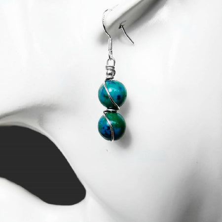 Chrysocolla earrings, Sterling silver green blue gemstone