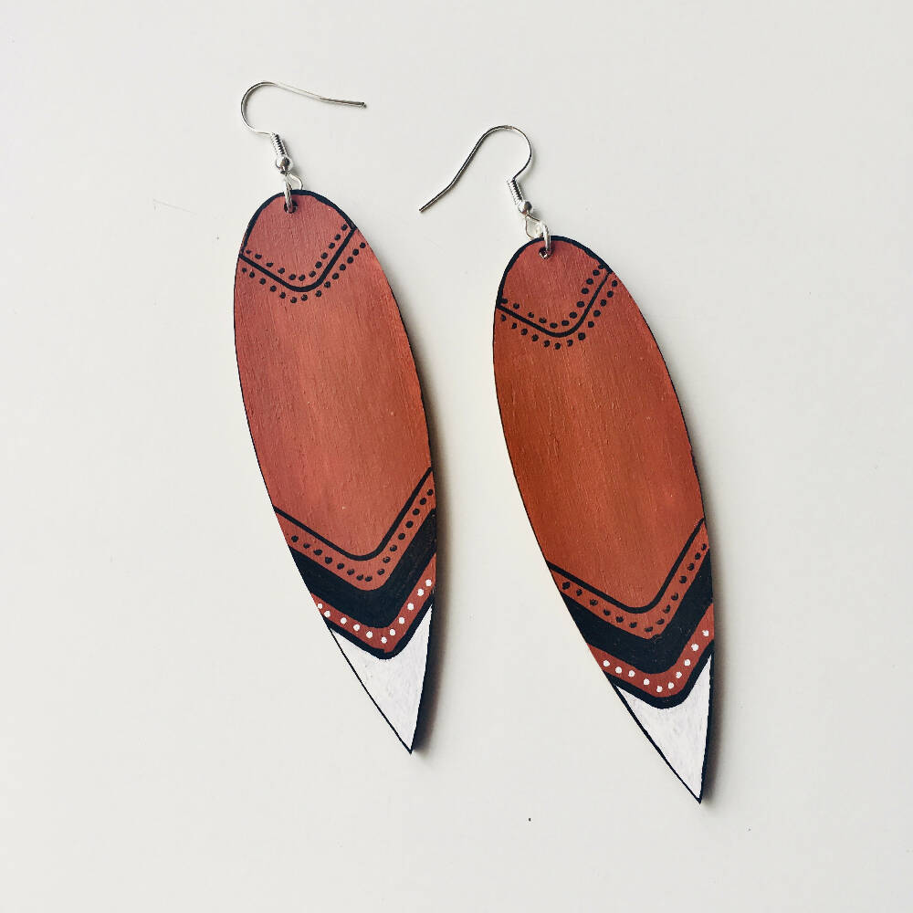 Hand painted brown and white wooden boho earrings