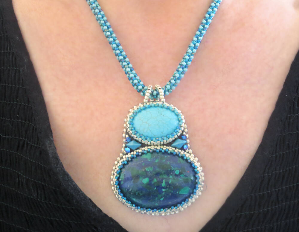 Double Cabochon Pendant Necklace with Beaded Rope