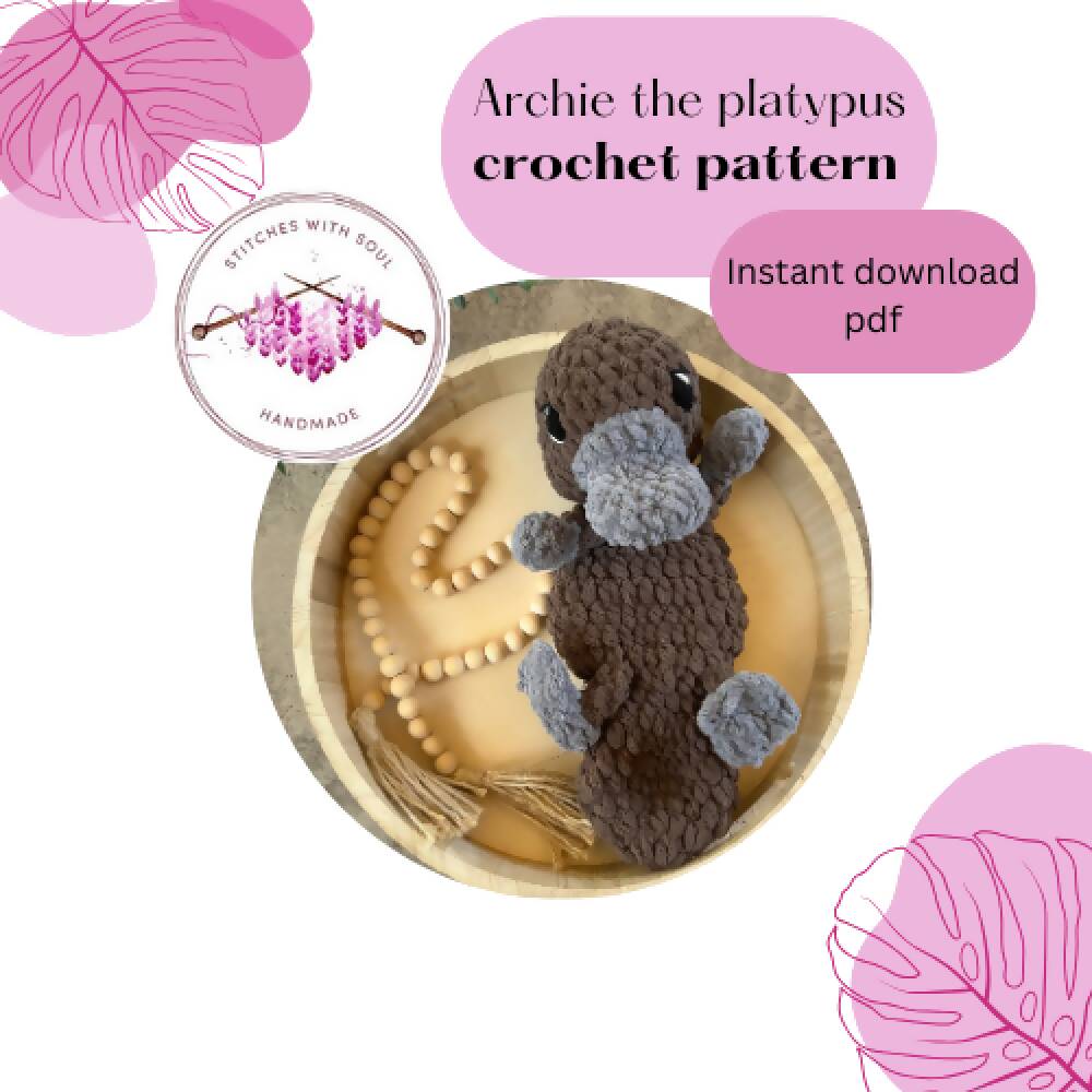 Archie platypus pattern, crochet pattern, crochet lovey, crochet snuggler, baby crochet pattern