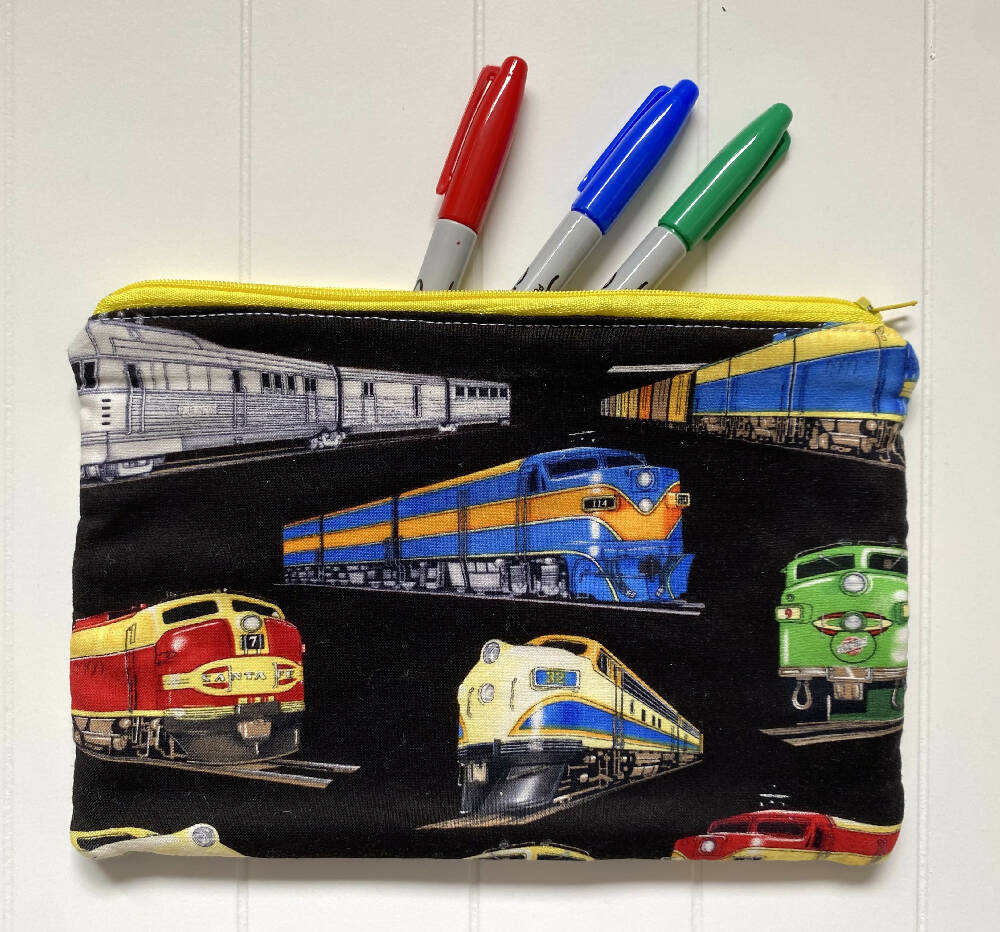 Black trains pencil case