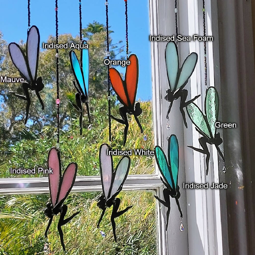 Stained glass fairy suncatcher, little pewter fairy window hanger