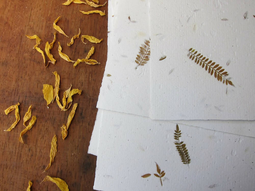 Handmade Paper with Jacaranda Leaves / Botanical Stationery / Craft Paper