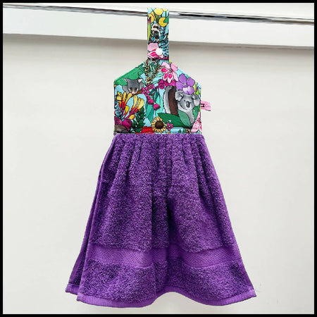 Hand Towel Hanging - Flora & Fauna - Purple - Handmade