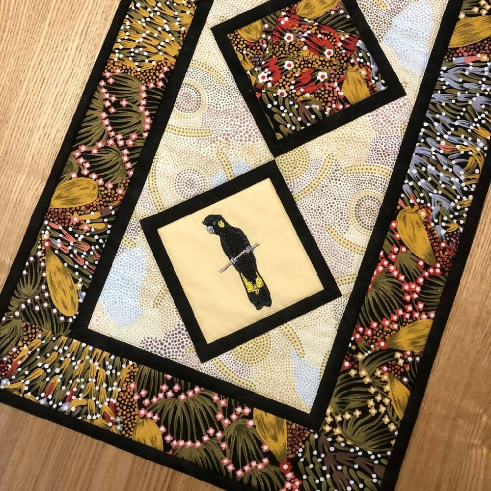 handmade Australian native quilted - yellow tailed black cockatoo