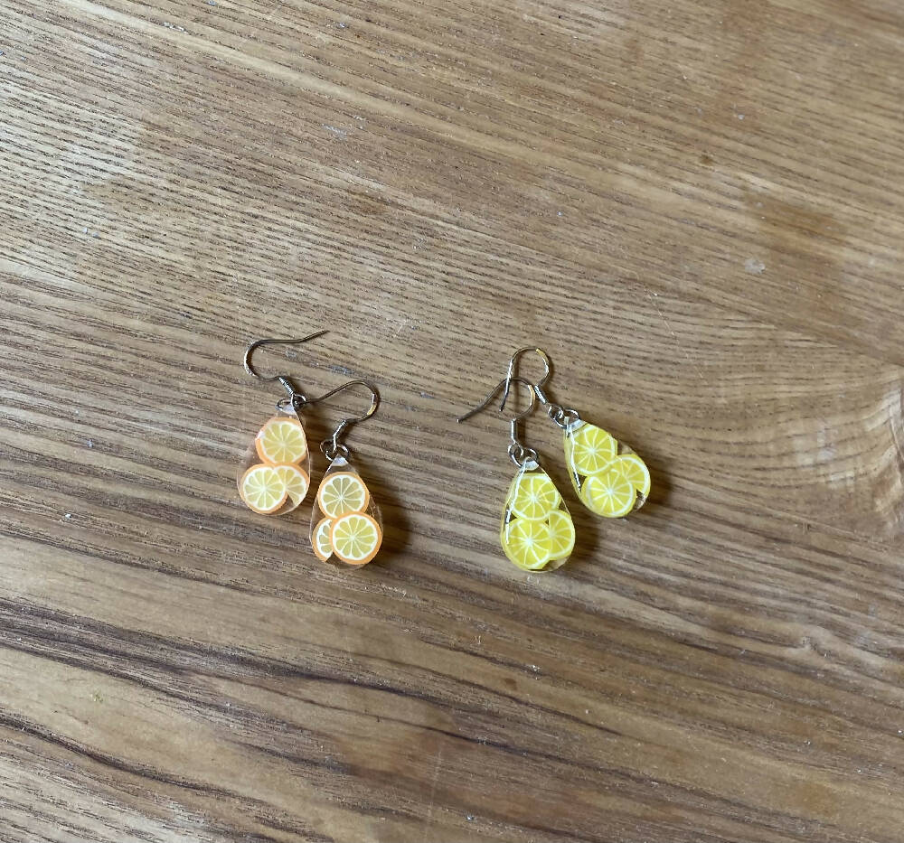 Resin orange/lemon earrings