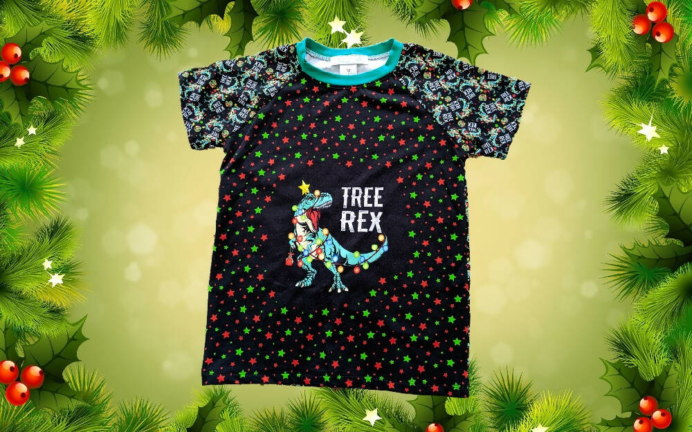 Christmas T-Shirt, Boys, Dinosaur 'Tree Rex', Size 7, 8, 10