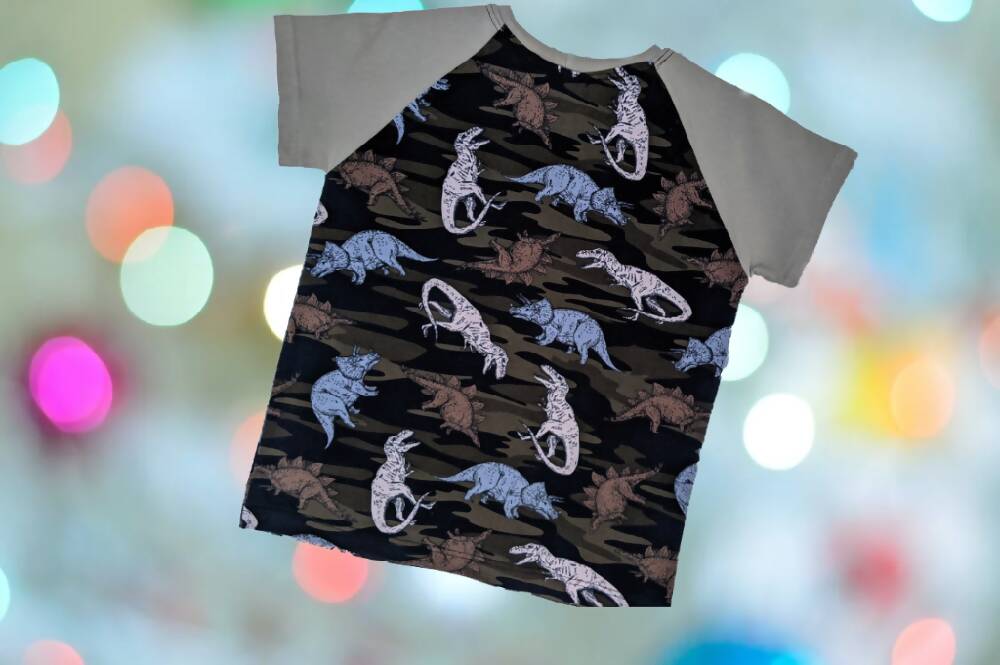 Boys T-Shirt, Dinosaur Camouflage, Size 3, 5, 6, 8