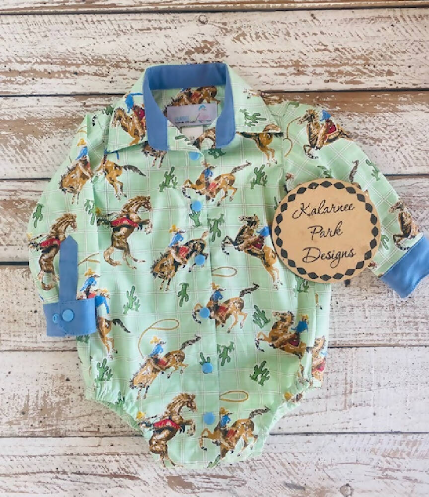 ''Bronc Rider'' Boys Long Sleeve Shirt Onesie Size 0