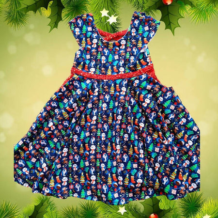 Xmas, Girls Stretch Knit Dress, Penguin and Friends, Size 5