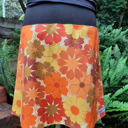 Orange flower skirt with 70s vibe