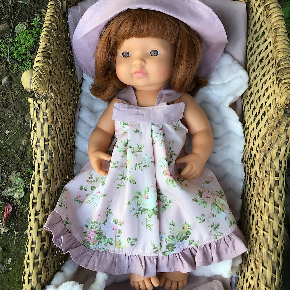 34-43cm dolls Sundress and Sunhat - Dusty pink